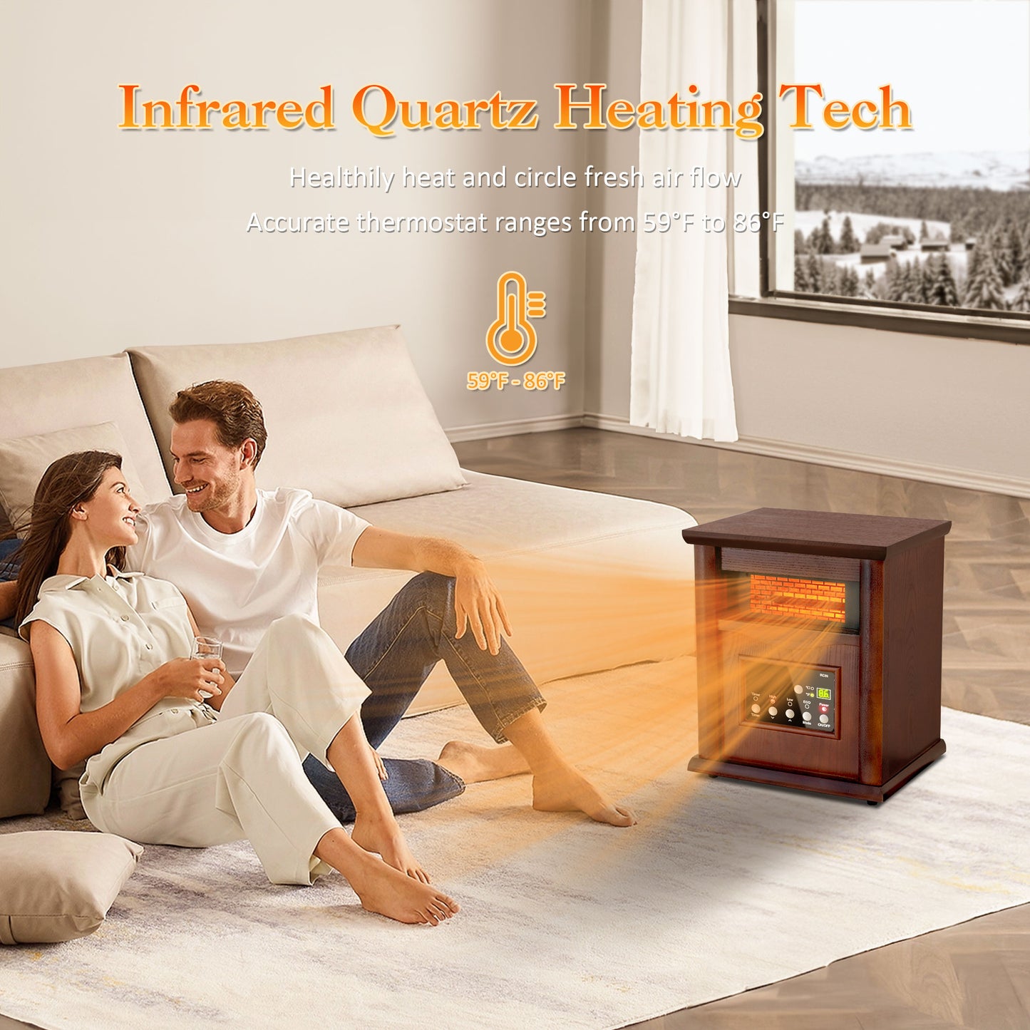 LifePlus 1500W Infrared Quartz Space Heater – Portable Wood Design with Remote (#GD9315BCW_3J)