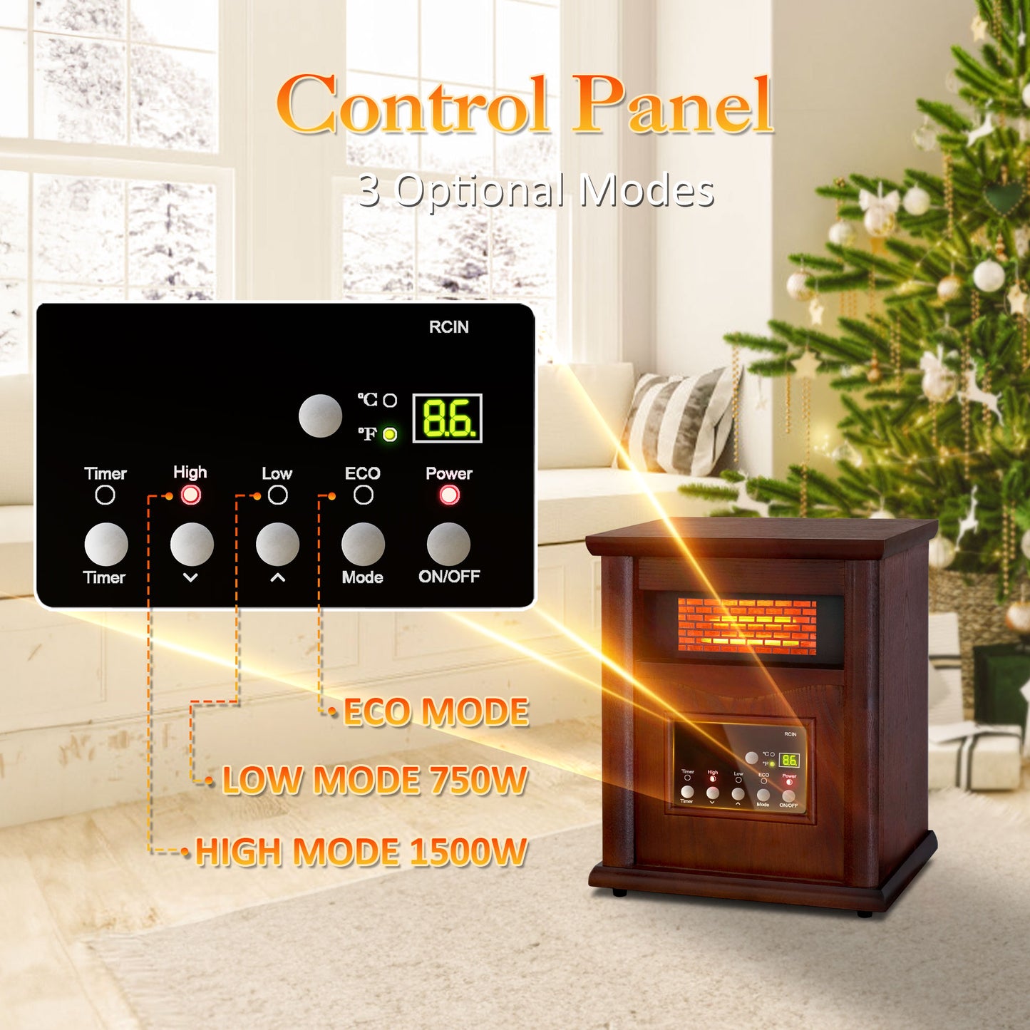 LifePlus 1500W Infrared Quartz Space Heater – Portable Wood Design with Remote (#GD9315BCW_3J)