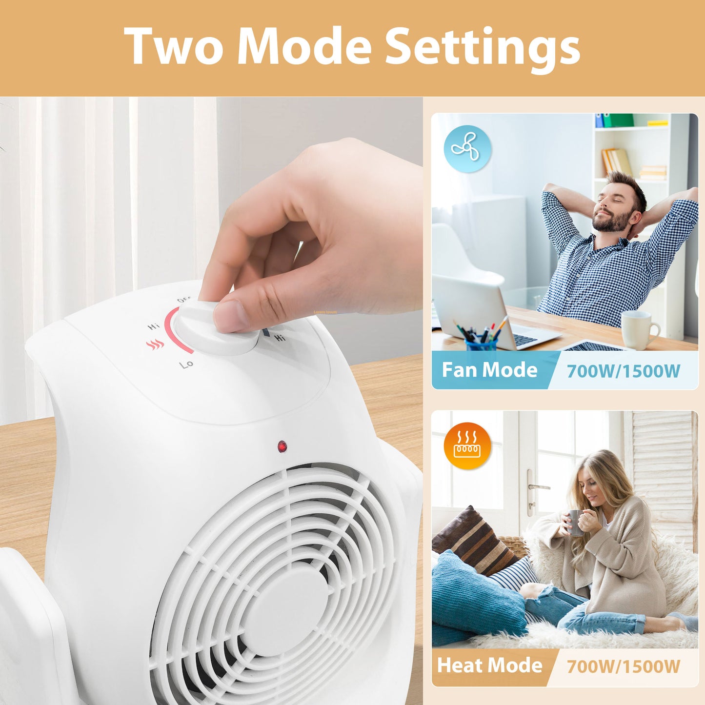 LifePlus 2-in-1 Space Heater & Fan – Energy Efficient with Overheat Protection White (#SFH-185T)