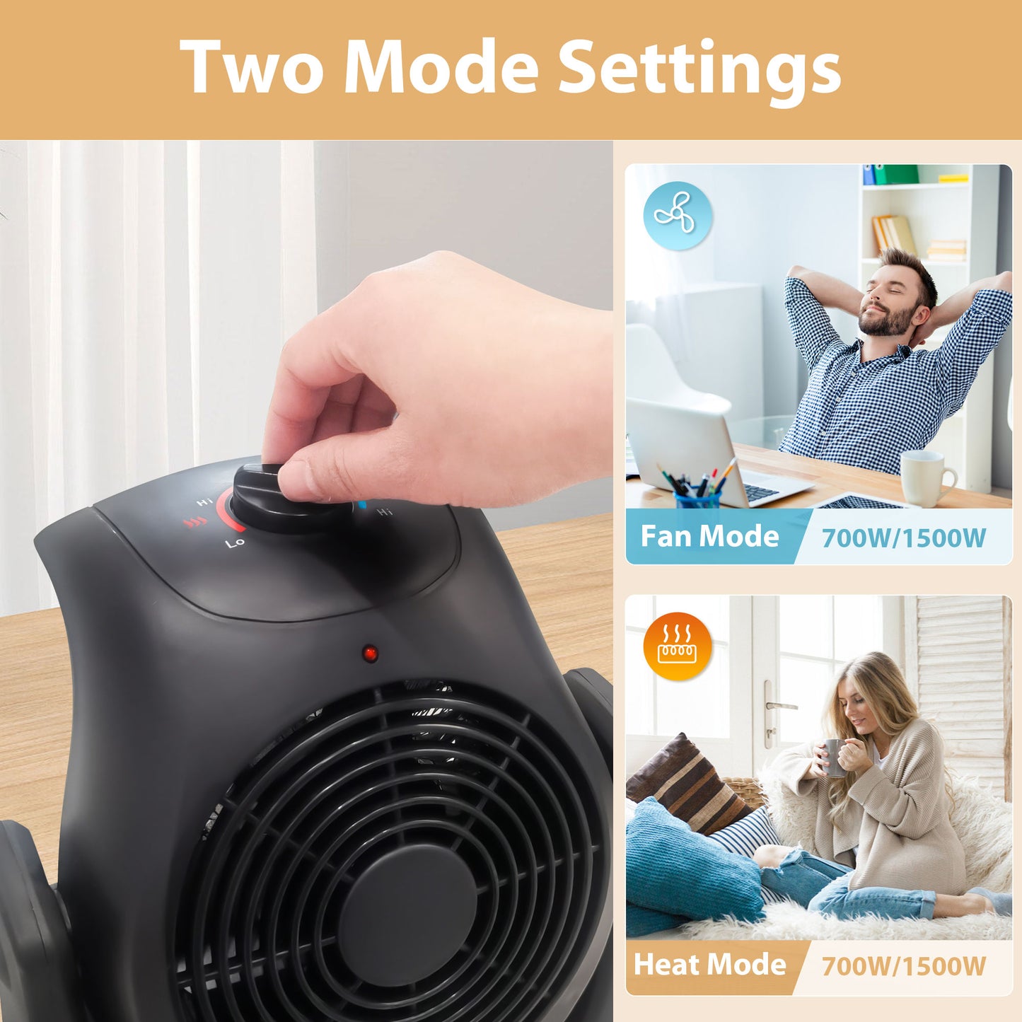 LifePlus 2-in-1 Space Heater & Fan – Energy Efficient with Overheat Protection Black (#SFH-185T)