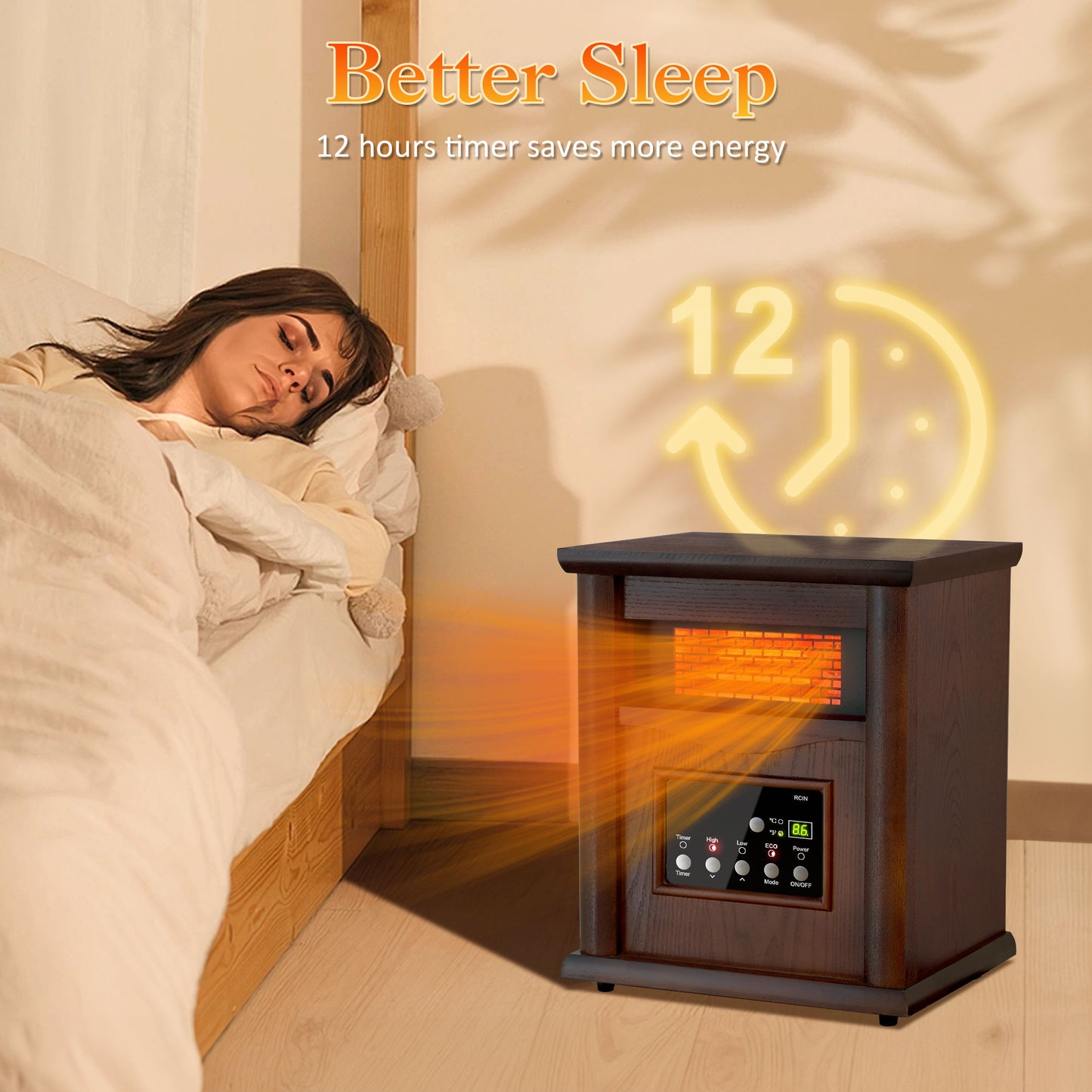 LifePlus 1500W Infrared Quartz Space Heater – Portable Wood Design with Remote (#GD9315BCW_3J)