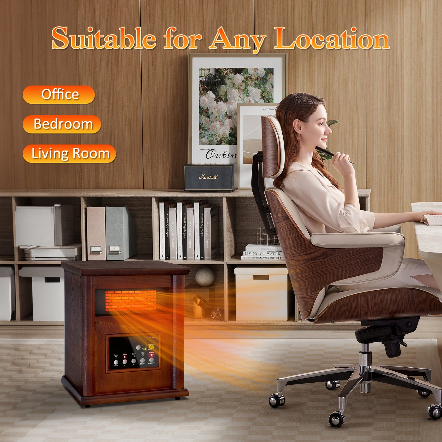 LifePlus 1500W Infrared Quartz Space Heater – Portable Wood Design with Remote (#GD9315BCW_3J)