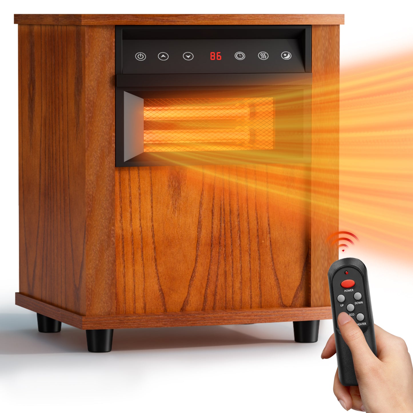 LifePlus 1500W Wood Electric Space Heater – Infrared Quartz with Remote (#WH_15Q1)