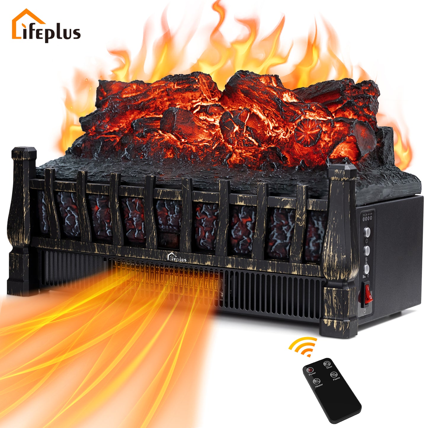 LifePlus 23" Electric Fireplace Insert Heater – 1500W with Remote Control & Realistic Flame (#FP201R)