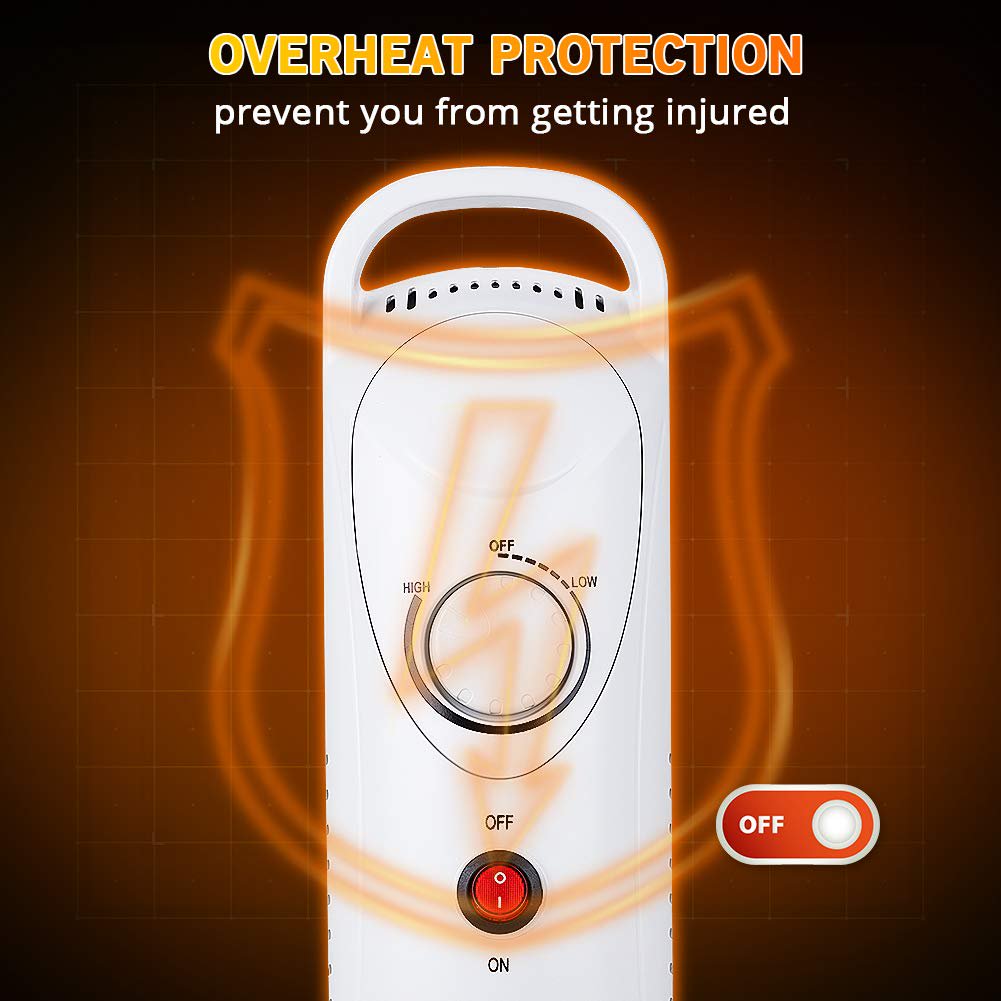 LifePlus 700W Electric Oil Radiator – Portable Heater with Thermostat & Safety (#OH-12)
