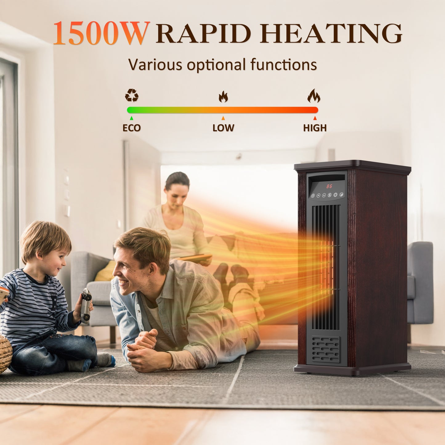 LifePlus 24" 1500W Infrared Quartz Heater – Portable with Remote (#TWH-15Q2)