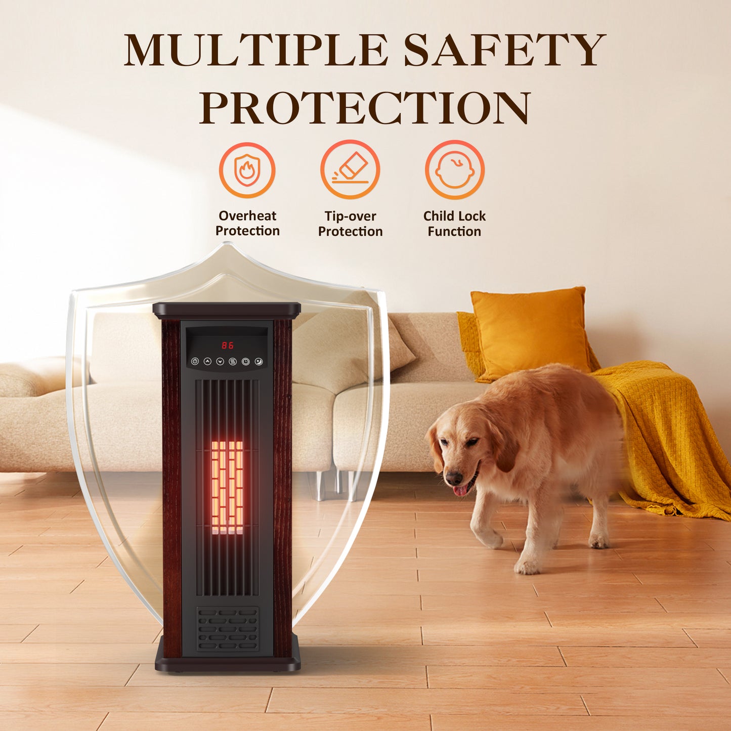 LifePlus 24" 1500W Infrared Quartz Heater – Portable with Remote (#TWH-15Q2)