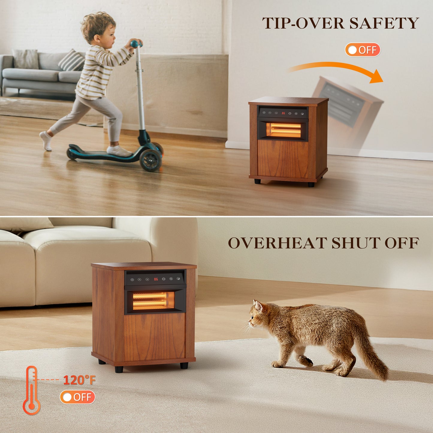 LifePlus 1500W Wood Electric Space Heater – Infrared Quartz with Remote (#WH_15Q1)