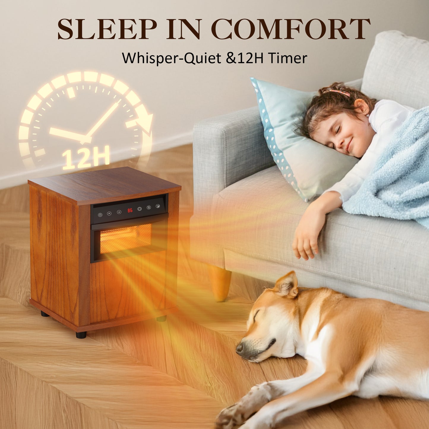 LifePlus 1500W Wood Electric Space Heater – Infrared Quartz with Remote (#WH_15Q1)