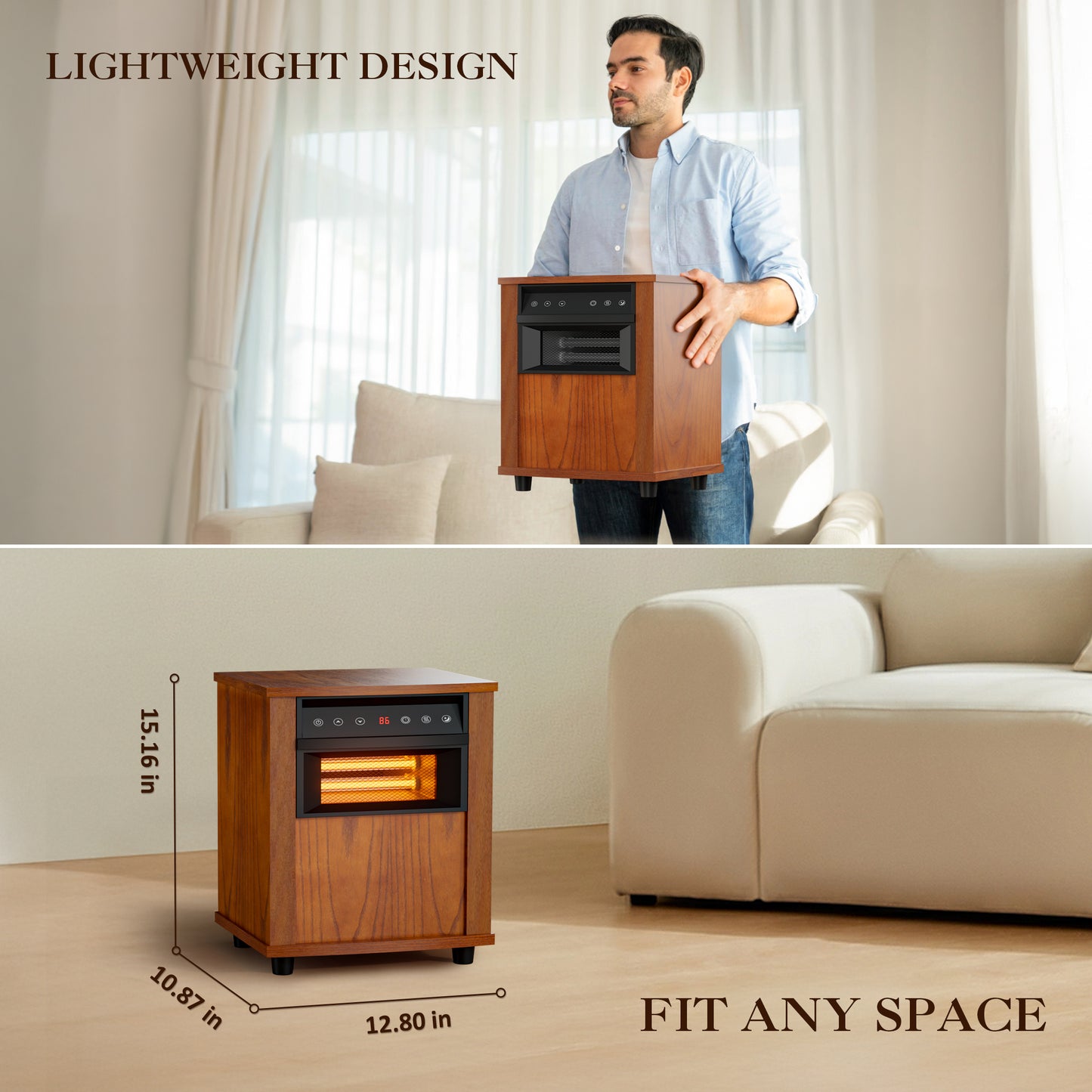 LifePlus 1500W Wood Electric Space Heater – Infrared Quartz with Remote (#WH_15Q1)