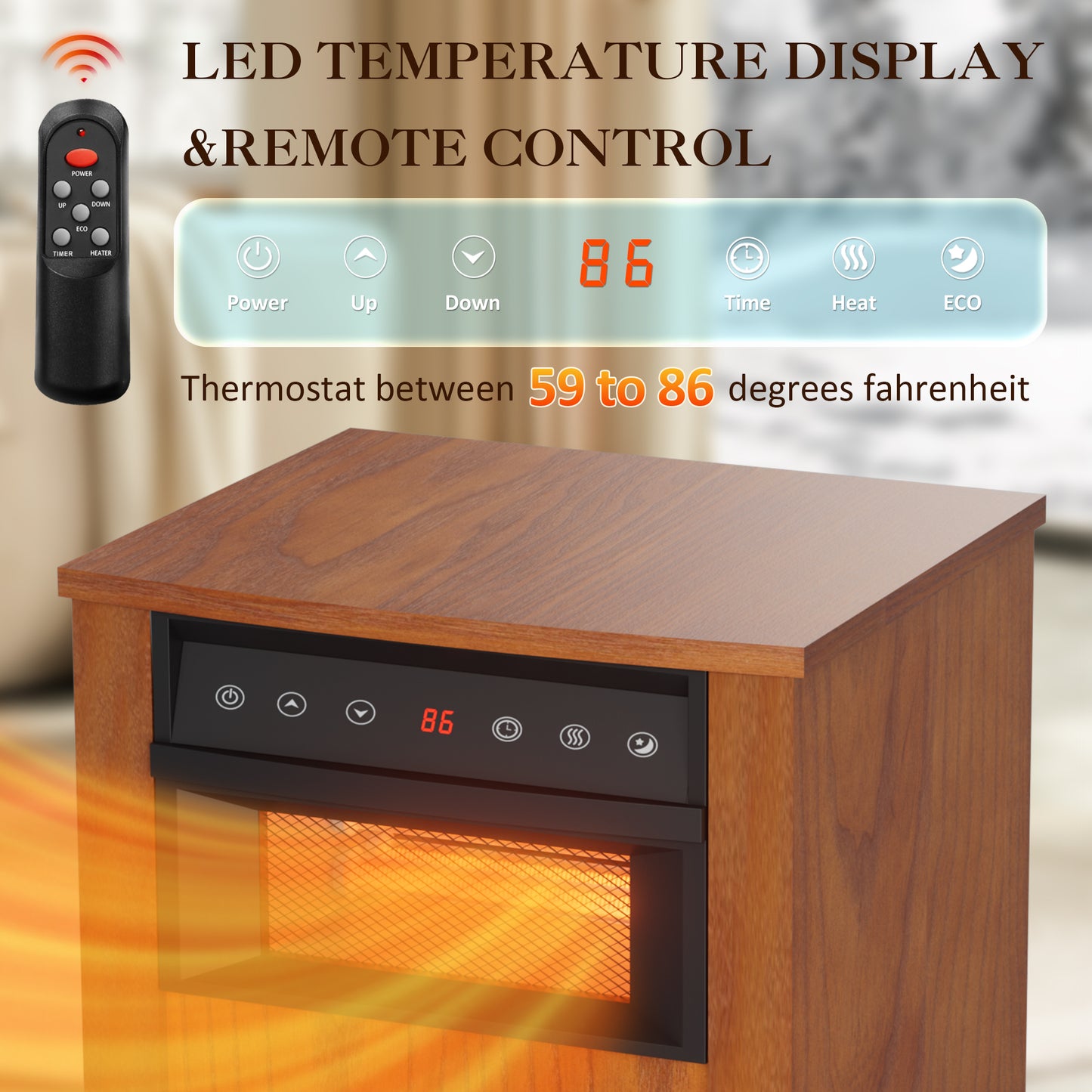 LifePlus 1500W Wood Electric Space Heater – Infrared Quartz with Remote (#WH_15Q1)