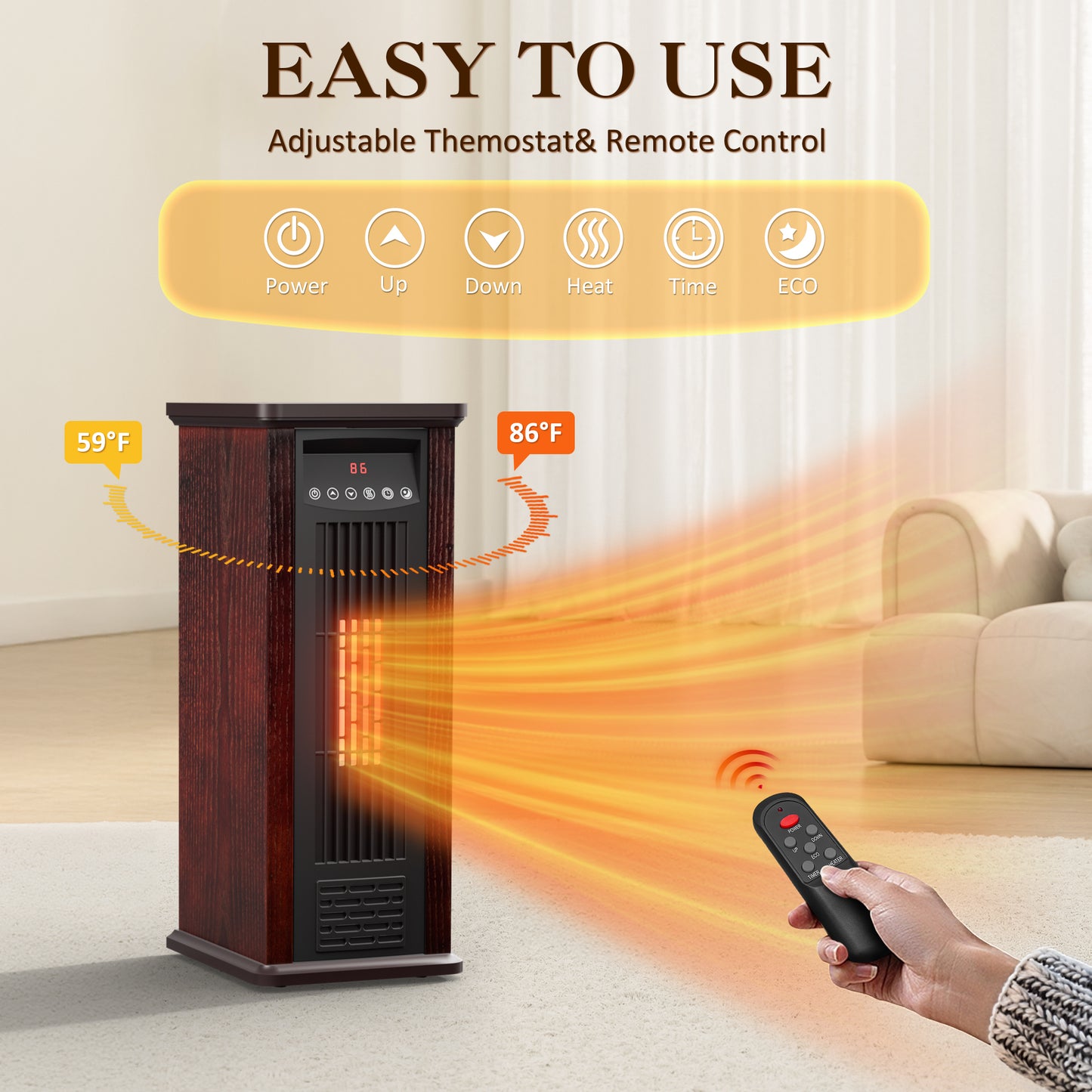 LifePlus 24" 1500W Infrared Quartz Heater – Portable with Remote (#TWH-15Q2)