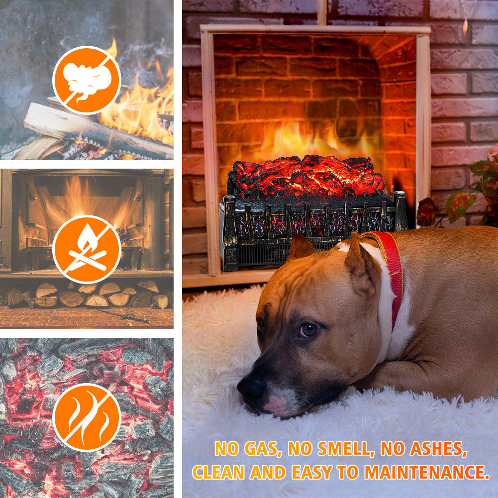 LifePlus 23" Electric Fireplace Insert Heater – 1500W with Remote Control & Realistic Flame (#FP201R)