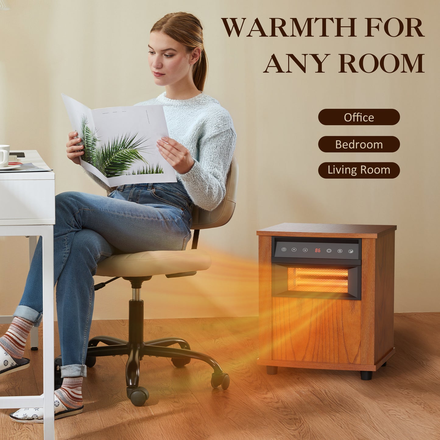 LifePlus 1500W Wood Electric Space Heater – Infrared Quartz with Remote (#WH_15Q1)