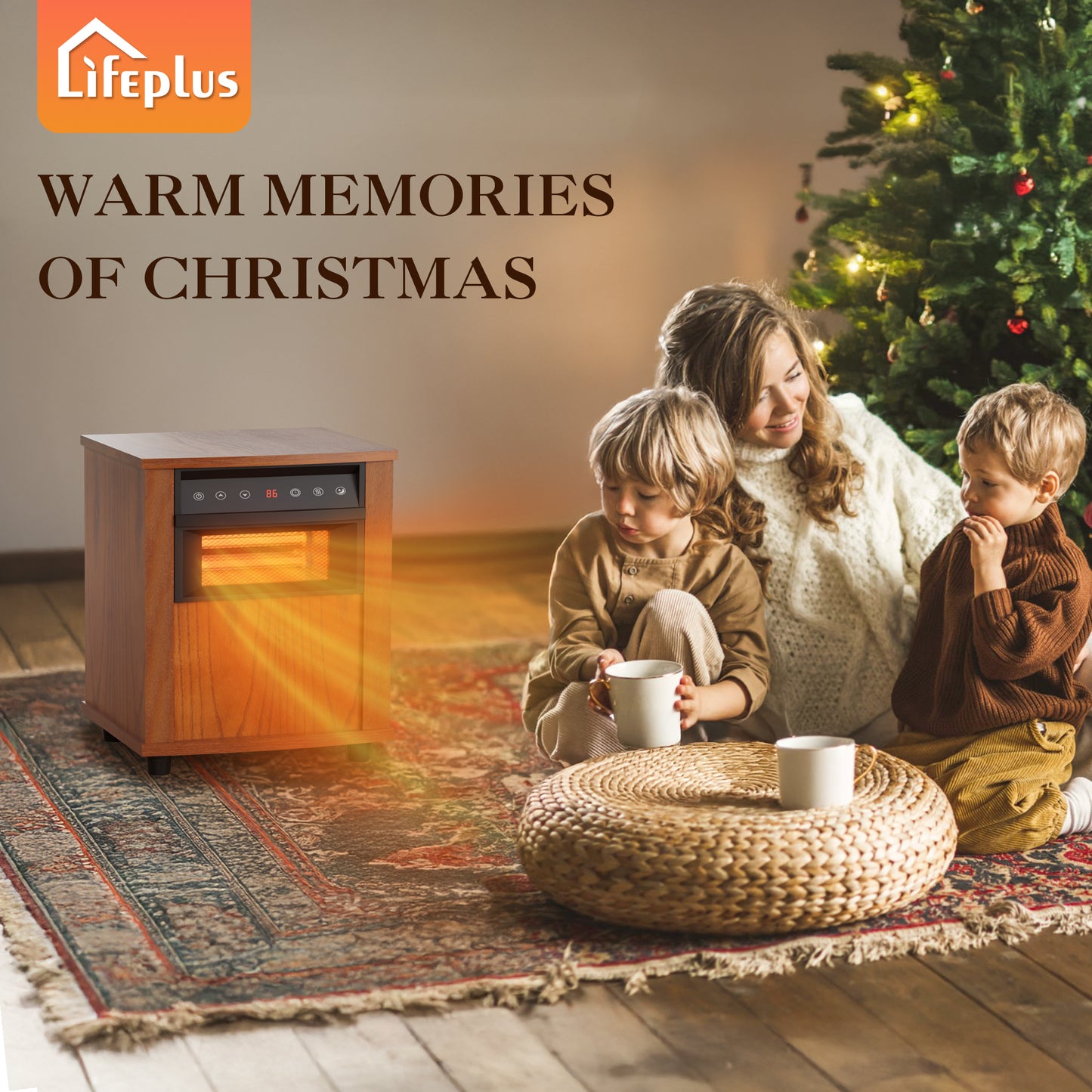 LifePlus 1500W Wood Electric Space Heater – Infrared Quartz with Remote (#WH_15Q1)