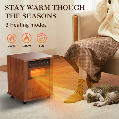LifePlus 1500W Wood Electric Space Heater – Infrared Quartz with Remote (#WH_15Q1)