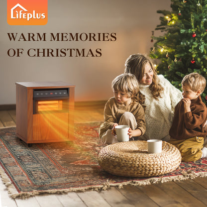 LifePlus 1500W Wood Electric Space Heater – Infrared Quartz with Remote (#WH_15Q1)